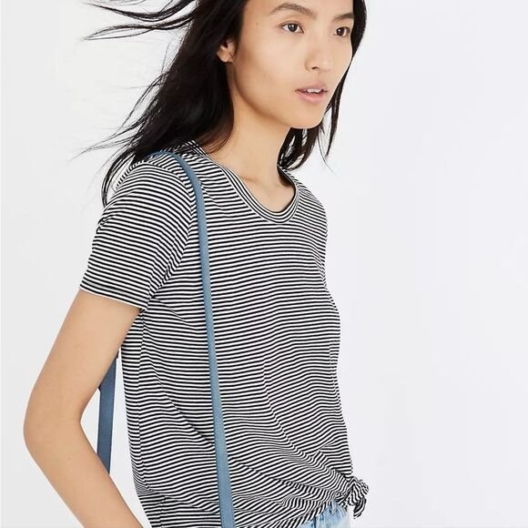 Madewell -265 knot front short sleeve black white tee top Small - Picture 2 of 5